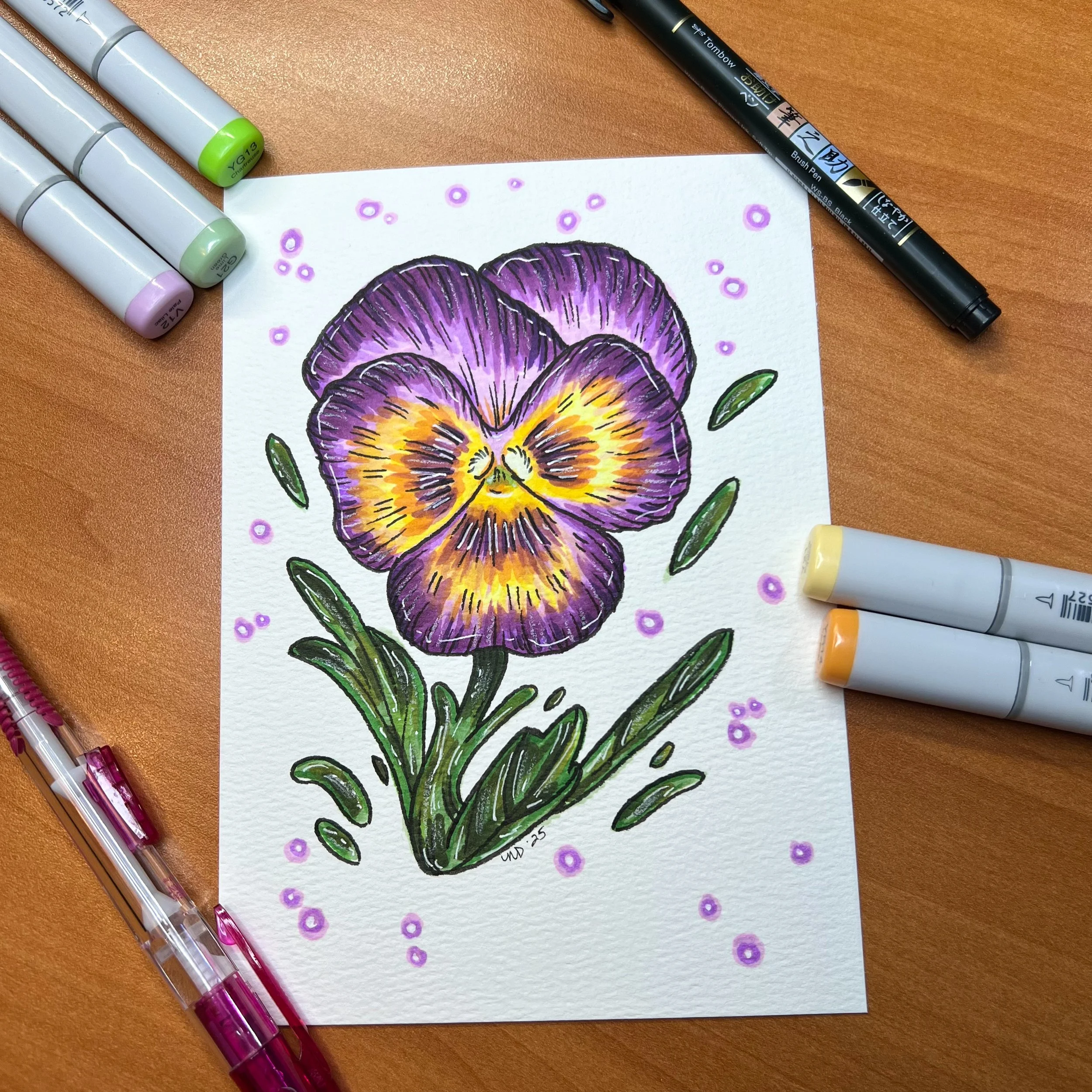 Pansy Flower Original Marker Drawing 02
