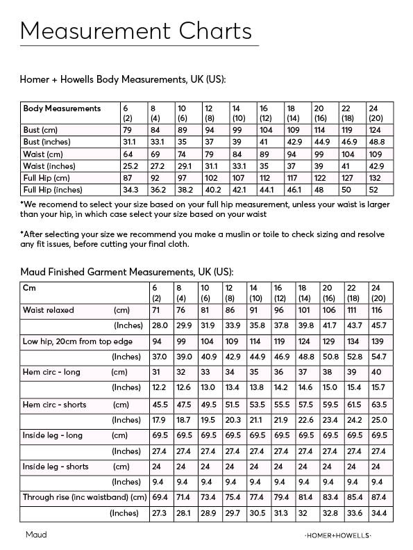 Maud Trouser Pattern Measurement Charts