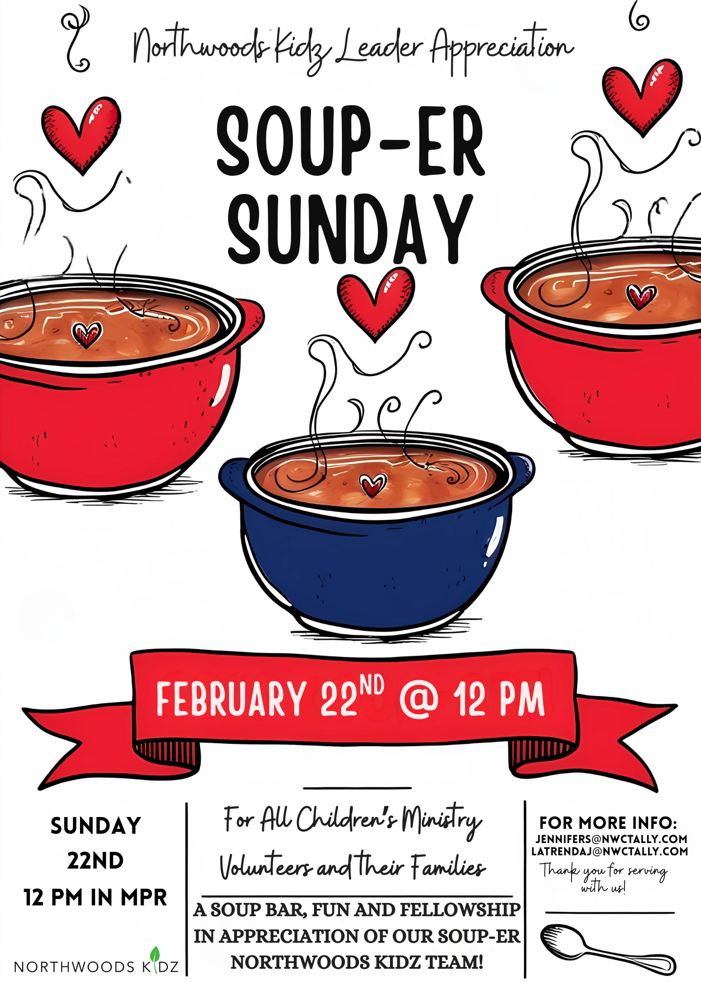 Soup-er Sunday is Northwoods Kidz Leader Appreciation Day!