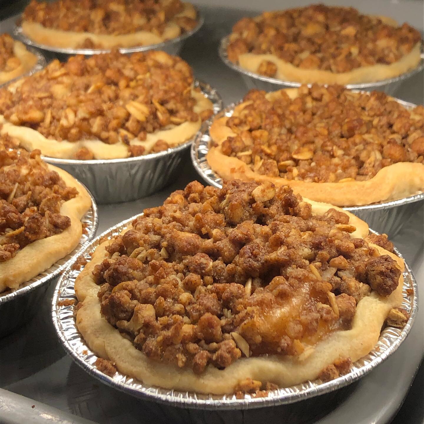 Pictured is our apple crumble tarts! 

Happy New Year patrons! We&rsquo;re pleased to report we&rsquo;ve replenished our shelves, fridges and freezers in this week we&rsquo;ve been back open from our holiday break. Stop by for soups, meat pies, froze