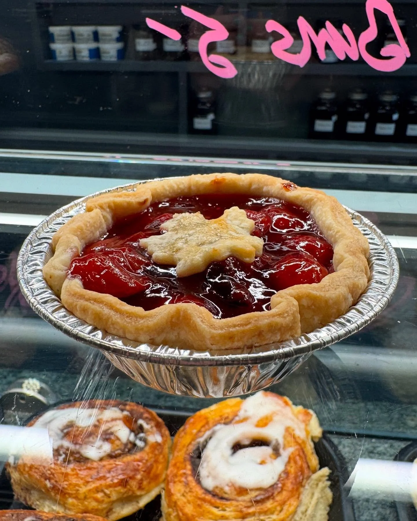 In honour of yesterday&rsquo;s pi day - We have many mini pies aka tarts for you to pick from! 🥧 

Pictured here is our Sour Cherry! 🍒 

Open today until 5pm! 
#robsgoodfood #tophampark #parkviewhills #easttoronto #eastyork #torontolocalbusiness #t