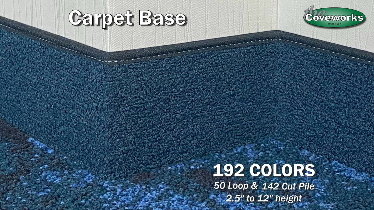 Solution dyed nylon loop carpet wall base from the Coveworks