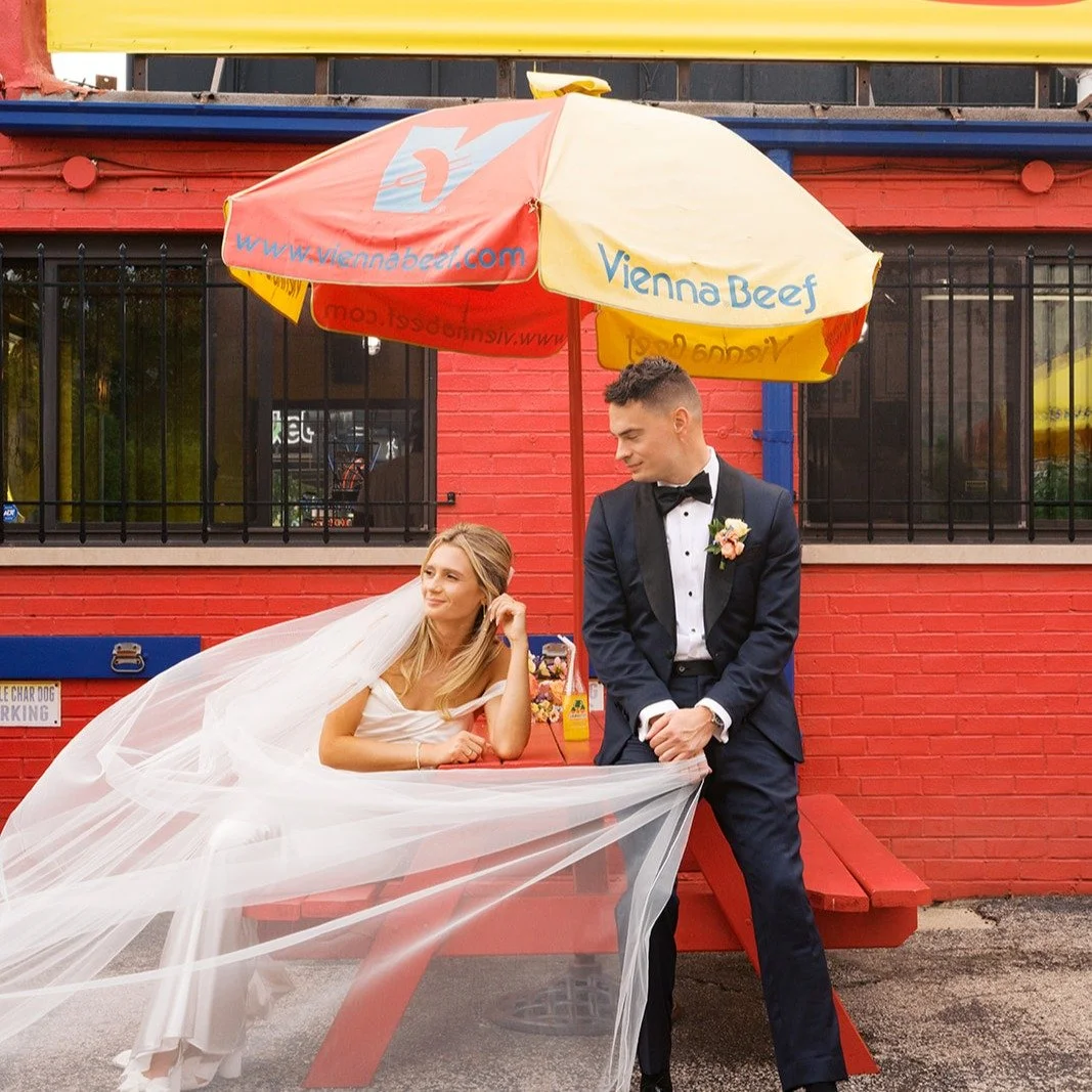 From champagne to Chicago dogs &mdash; love looks good in every setting. 

📷: @brinicolephotoco 
💐: @thistleandplume 
💄: @denisemuartistry @megmichelhair 
📋: @kalilaharris