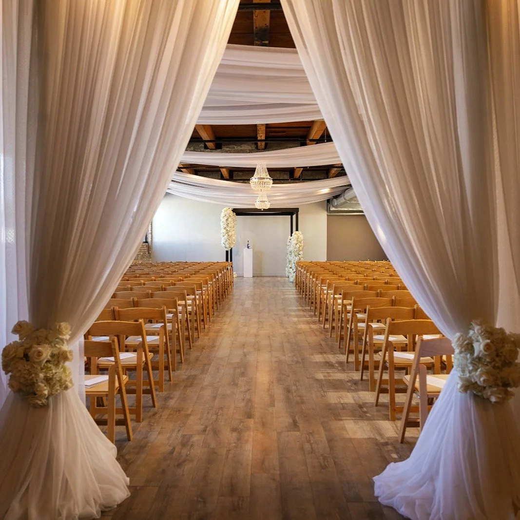 Soft drapery floating from the ceiling, chandeliers casting a golden glow &mdash; every detail designed to feel like a dream.
Because the moment you say "I do" should feel just as magical as the love that brought you here.

📷: @jayminichol