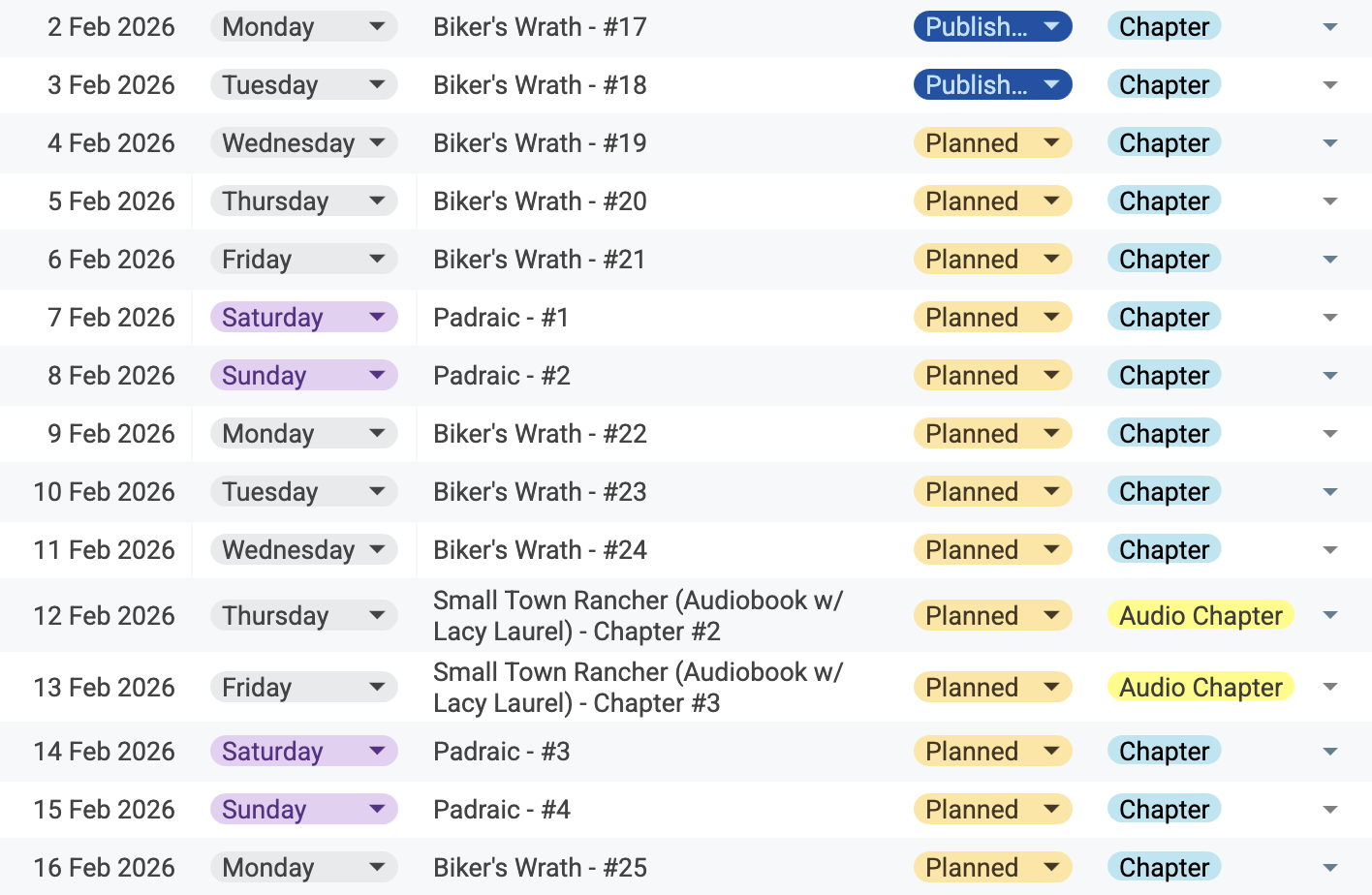 TENTATIVE POSTING SCHEDULE 