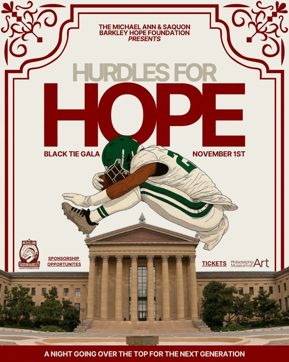 Blue & White meets black-tie π«πΎ
Join us for Hurdles for Hope — an inspiring evening celebrating hope and opportunity, hosted by the Michael Ann & Saquon Barkley Hope Foundation β¨
π
 Friday, Nov 1 | π Philadelphia Museum of Art
π Sav