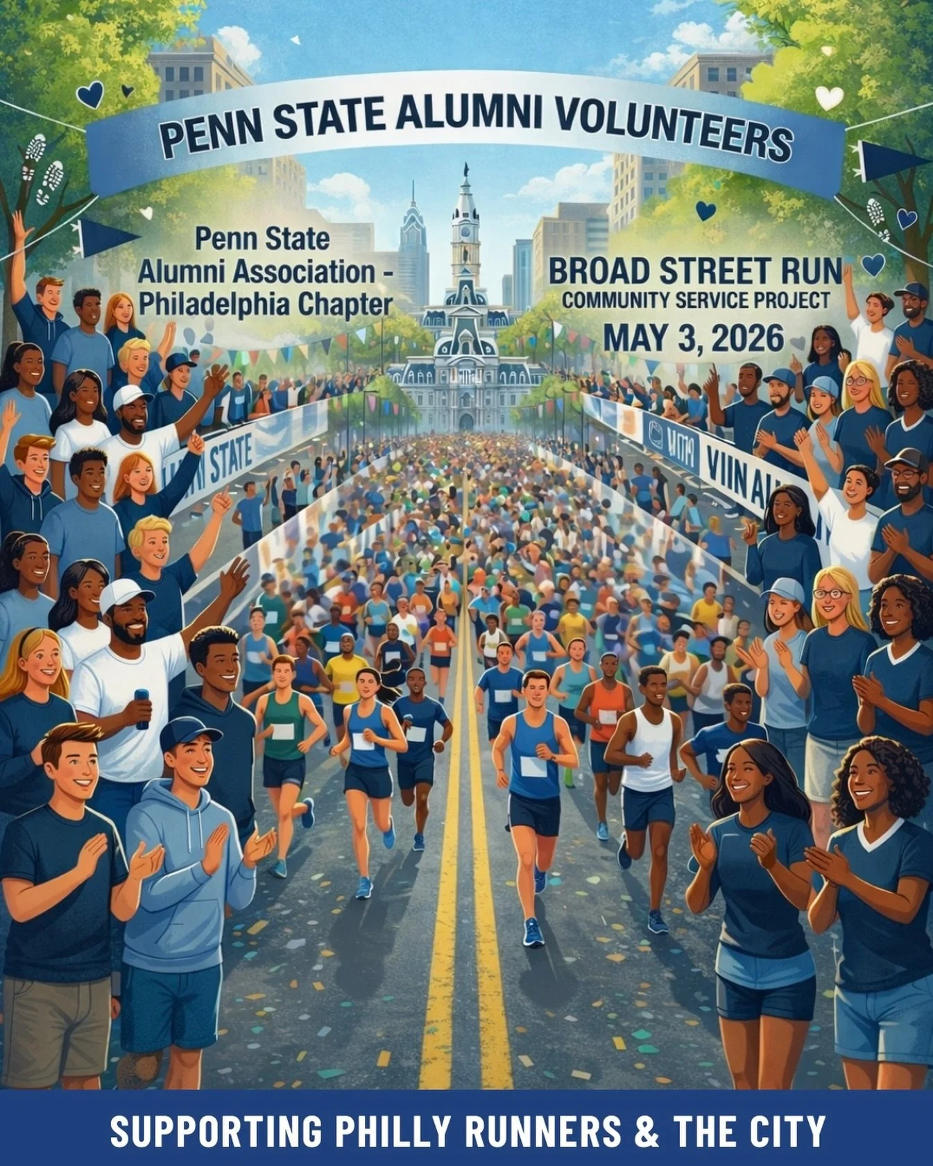 We Are&hellip; showing up for Philly. 💙🏃&zwj;♀️🏃&zwj;♂️

Join @pennstatephilly as we volunteer at the Broad Street Run and support thousands of runners across the city! Non alums welcome! 

Time TBA, May 3, 2026

Sign up to volunteer at the link i