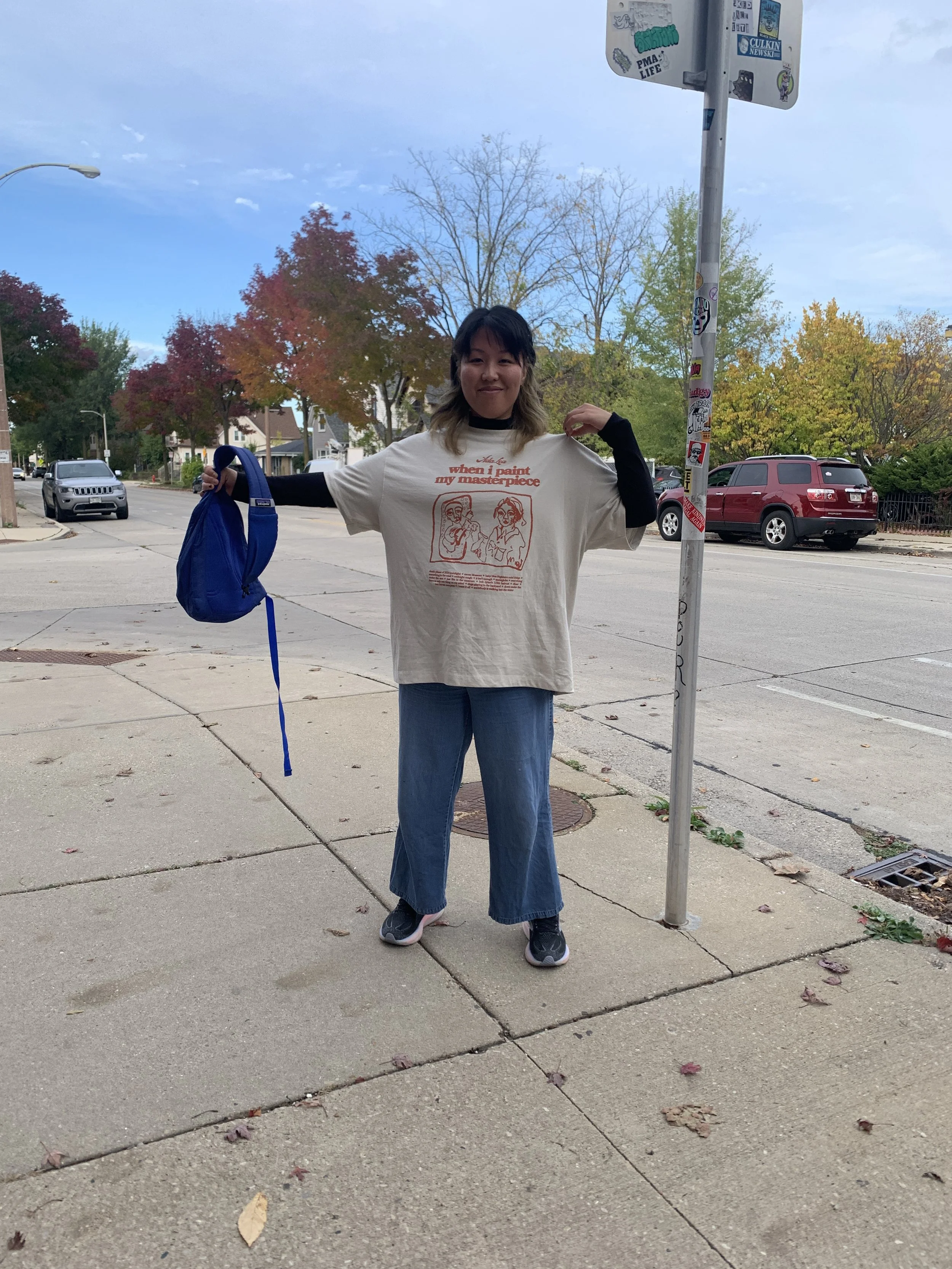 summer trying out her new shirt