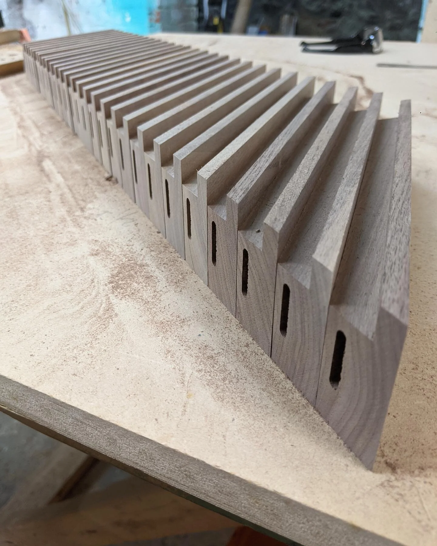 Process pic ✨Display case frame parts for a perfume company showroom. #workshop #process #walnut