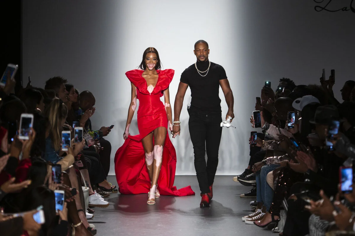 Winnie Harlow closes the show with Laquan Smith Fall/Winter 2018.