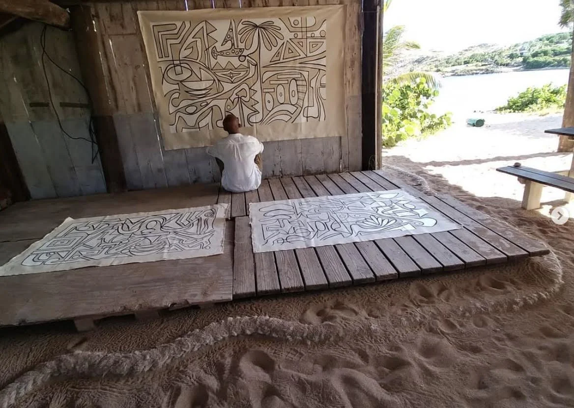 Victor Matthews at work in his beach studio, November 2020 [during the pandemic].
