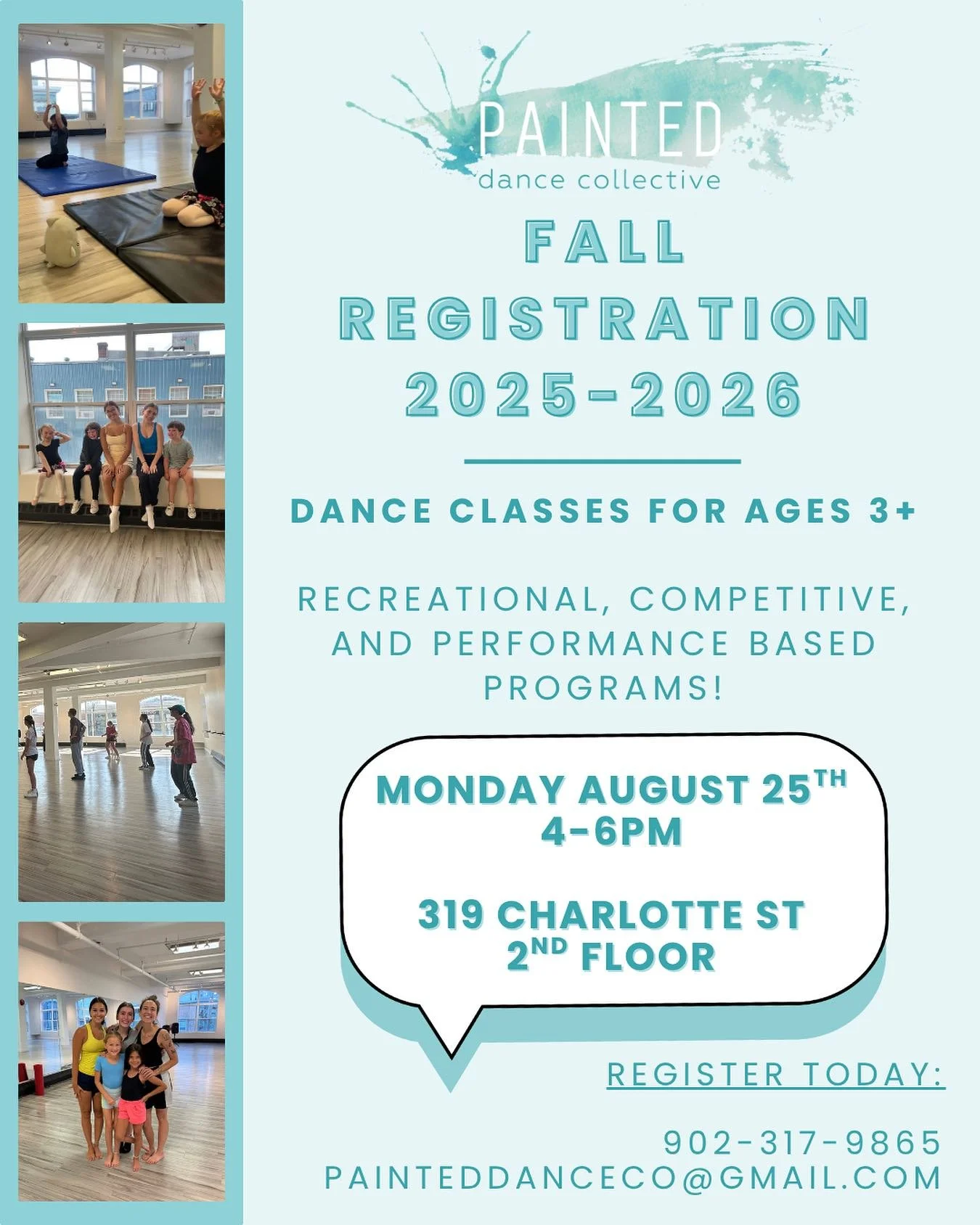 FALL REGISTRATION 2025-2026 ⭐️ 
Interested in joining a dance class this year? Reach out today or come see us at our next in person registration! 🩵

FALL CLASSES START SEPTEMBER 7TH! 🍂

In person registration:
&bull; Monday August 25th between 4-6p