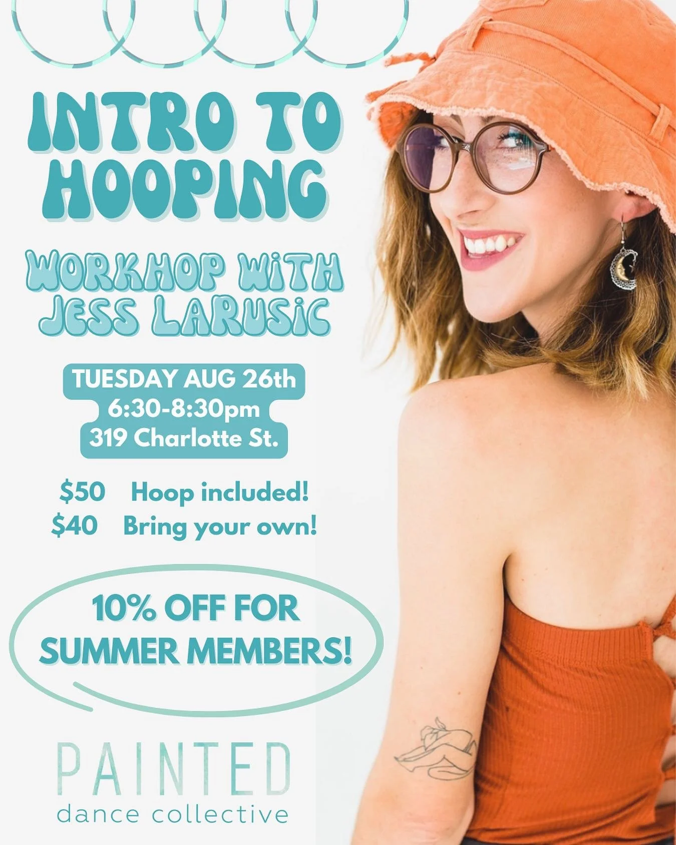 Intro to Hoop Workshop with Jess LaRusic ✨
LINK IN BIO TO REGISTER!

Join us on Tuesday August 26th from 6:30-8:30pm for an introduction to all things hula hoop in this pop up workshop with the talented @jesss.alexisss ! 🤗

&bull; $50 with hoop prov