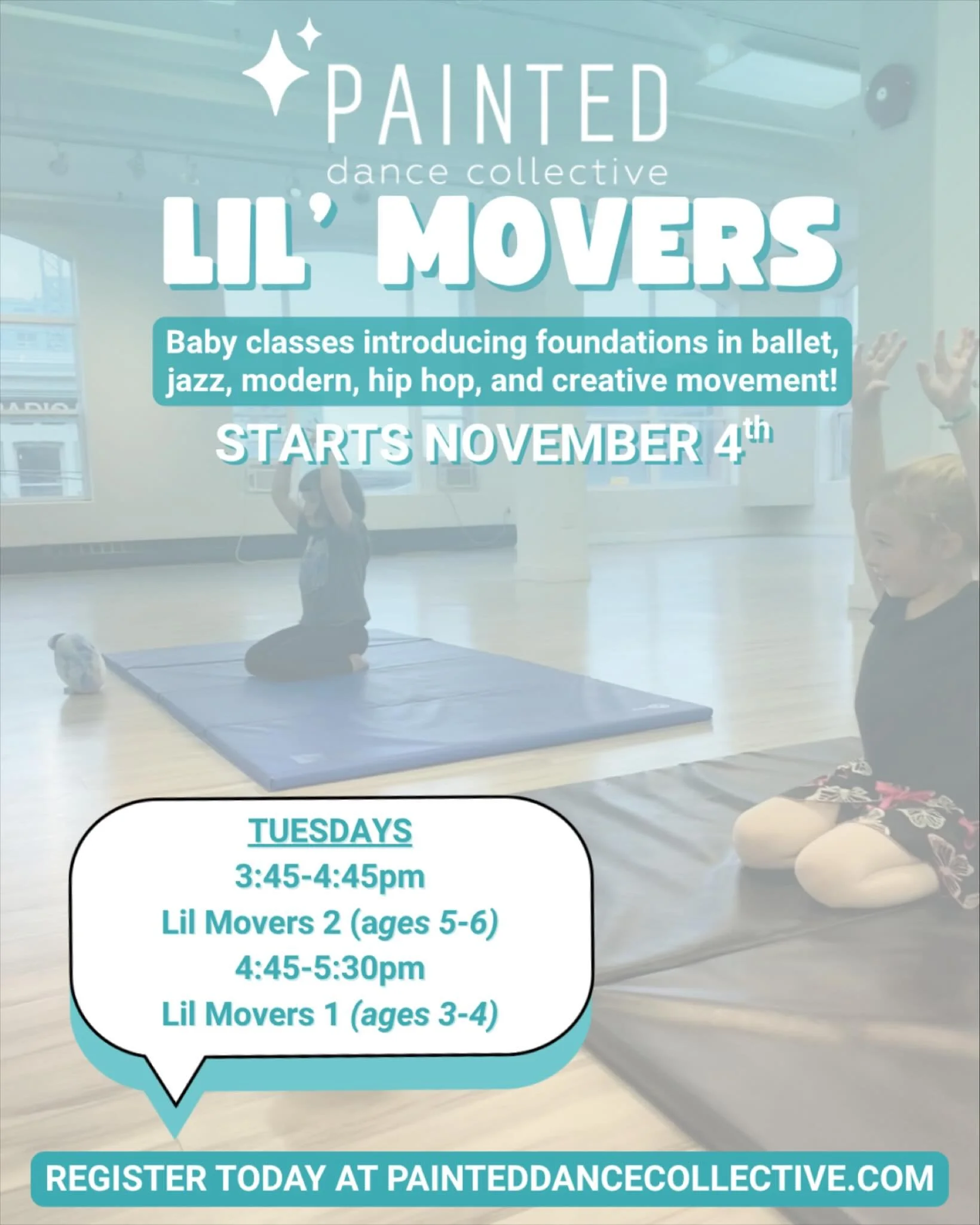 LIL MOVERS ⭐️
Our baby classes will be starting up on Tuesday November 4th and we couldn&rsquo;t be more excited. 🩵
Head to the link in our bio or to our website to register today!

Our lil&rsquo; movers classes teach foundations in ballet, jazz, mo