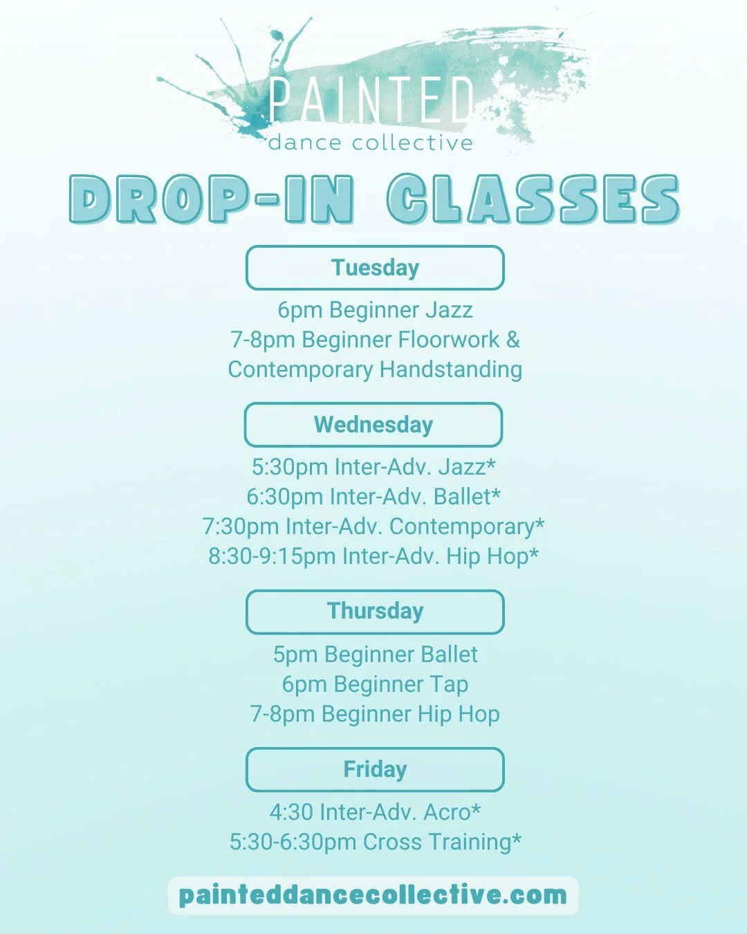 DECEMBER DROP IN SCHEDULE ❄️
We have some new classes on the schedule and can&rsquo;t wait to dance with you!
New schedule starts December 4th and runs until December 19th.

NEW DANCERS! 🕺
Take advantage of our 2 week unlimited pass to try out all o