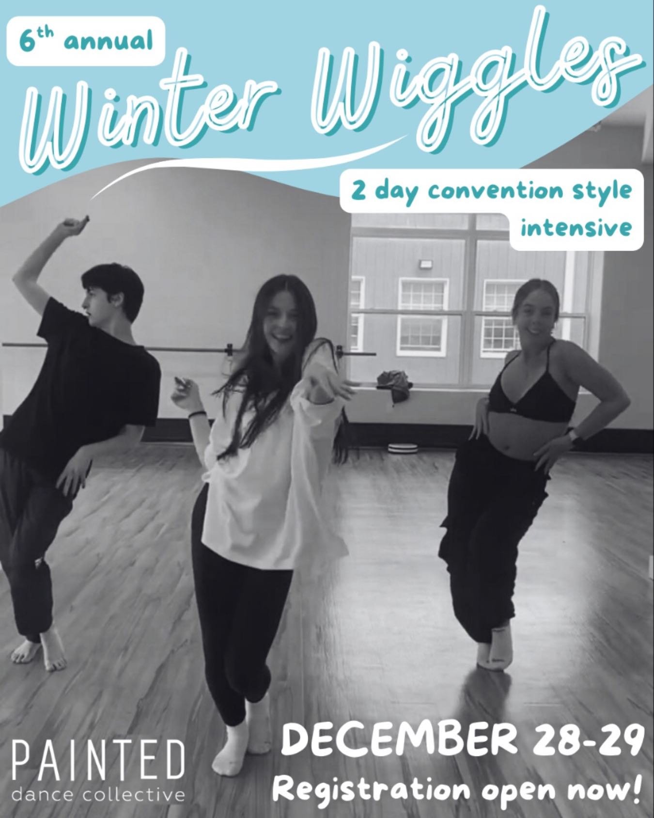 WINTER WIGGLES ❄️
Registration now open! 
Join us for a 2 day convention style intensive to close out your dance year. ✌🏼

With over 9 classes in a variety of styles and a mixed bag of stellar instructors- this event is a huge success every year! We