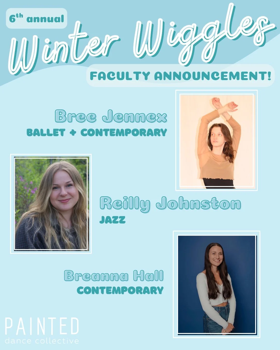 WINTER WIGGLES FACULTY LINEUP ❄️

We are so excited to have these 9 incredible artists at Winter Wiggles! This is going to be an amazing 2 days of dance, don&rsquo;t miss it 🔥

Sign up today for one or both days on our website! Link in bio 🕺

⭐️ De
