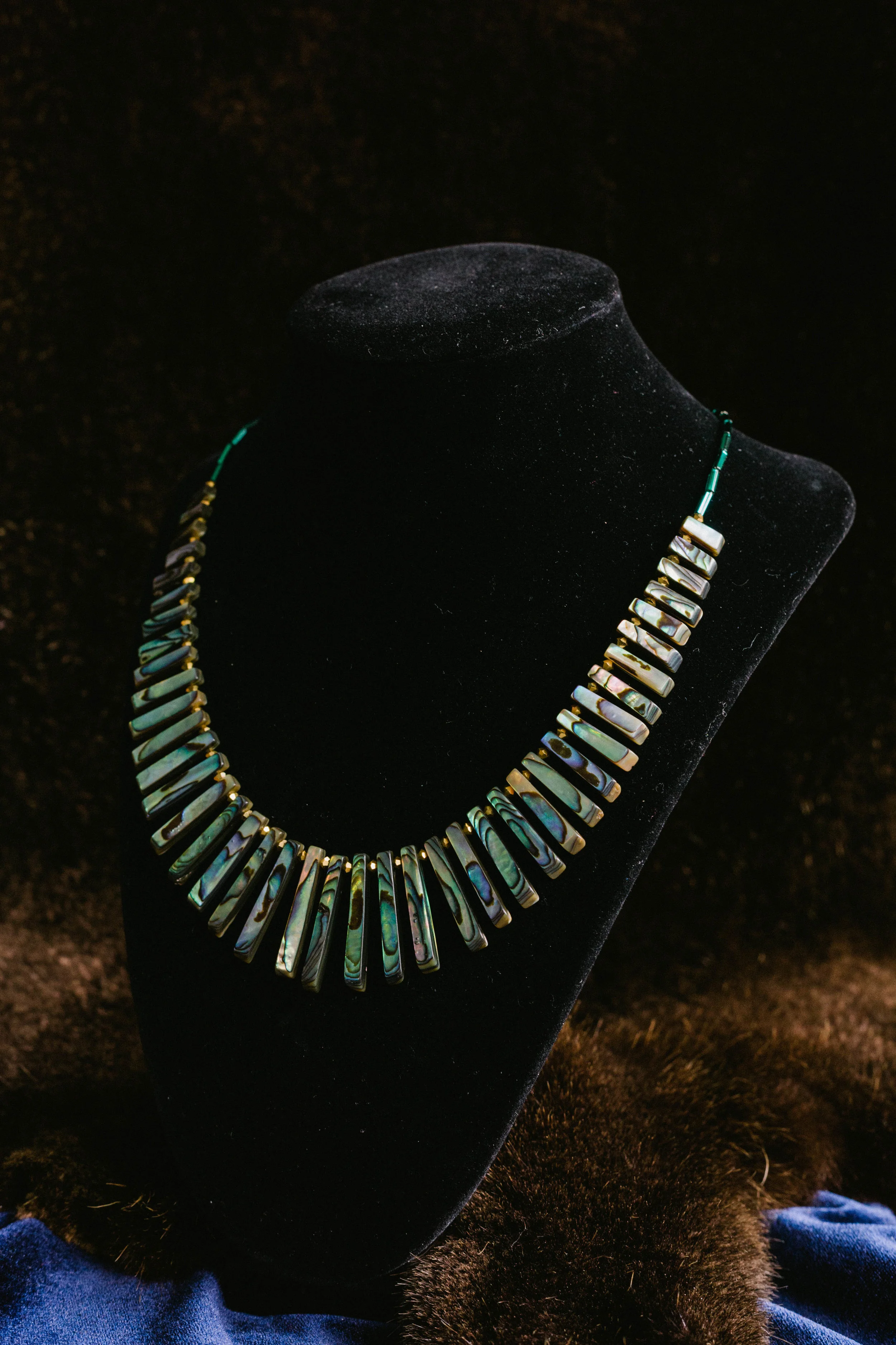 Teal Abalobe Shell Fan Necklace