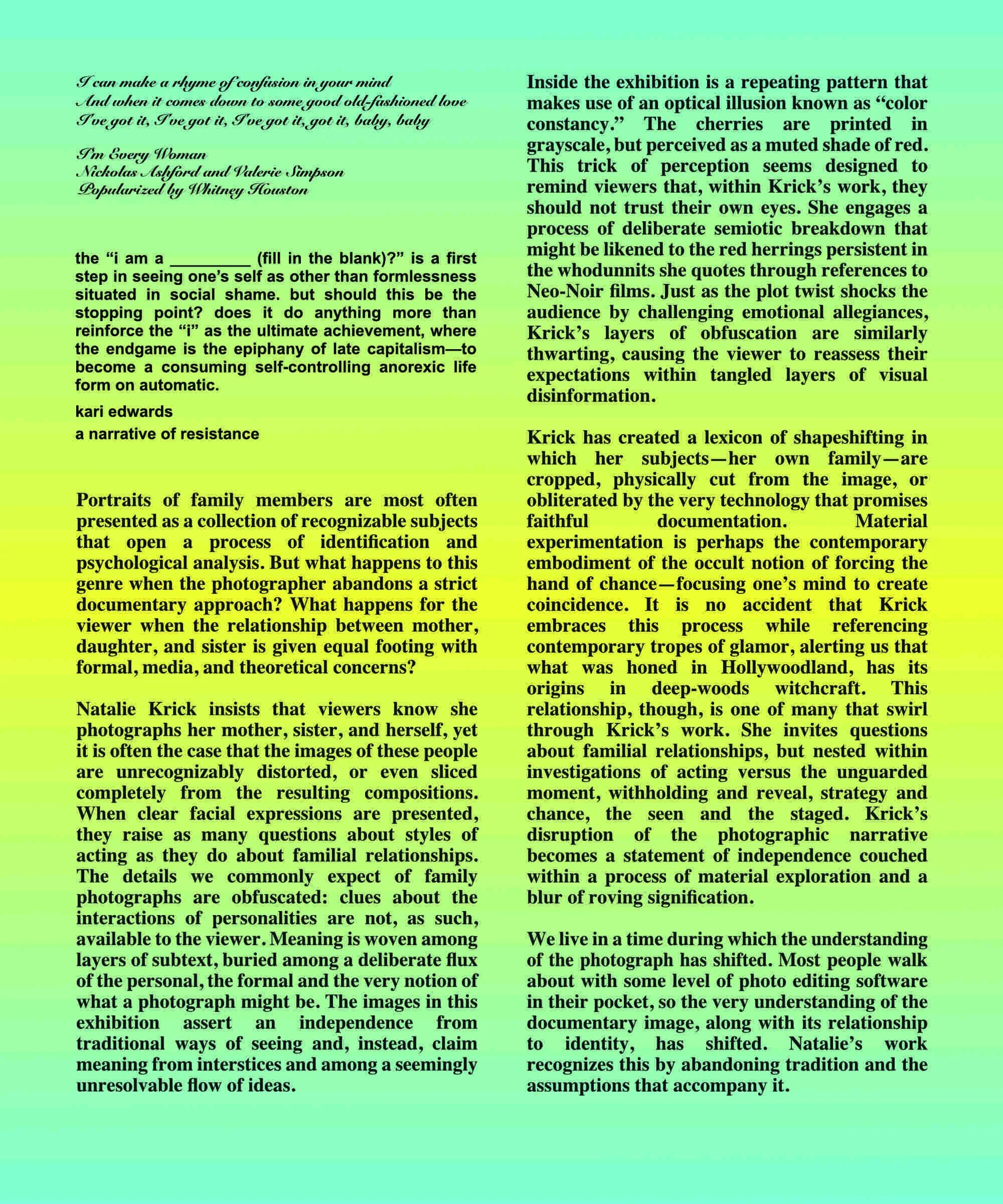  Exhibition text by curator  Christopher Russell   