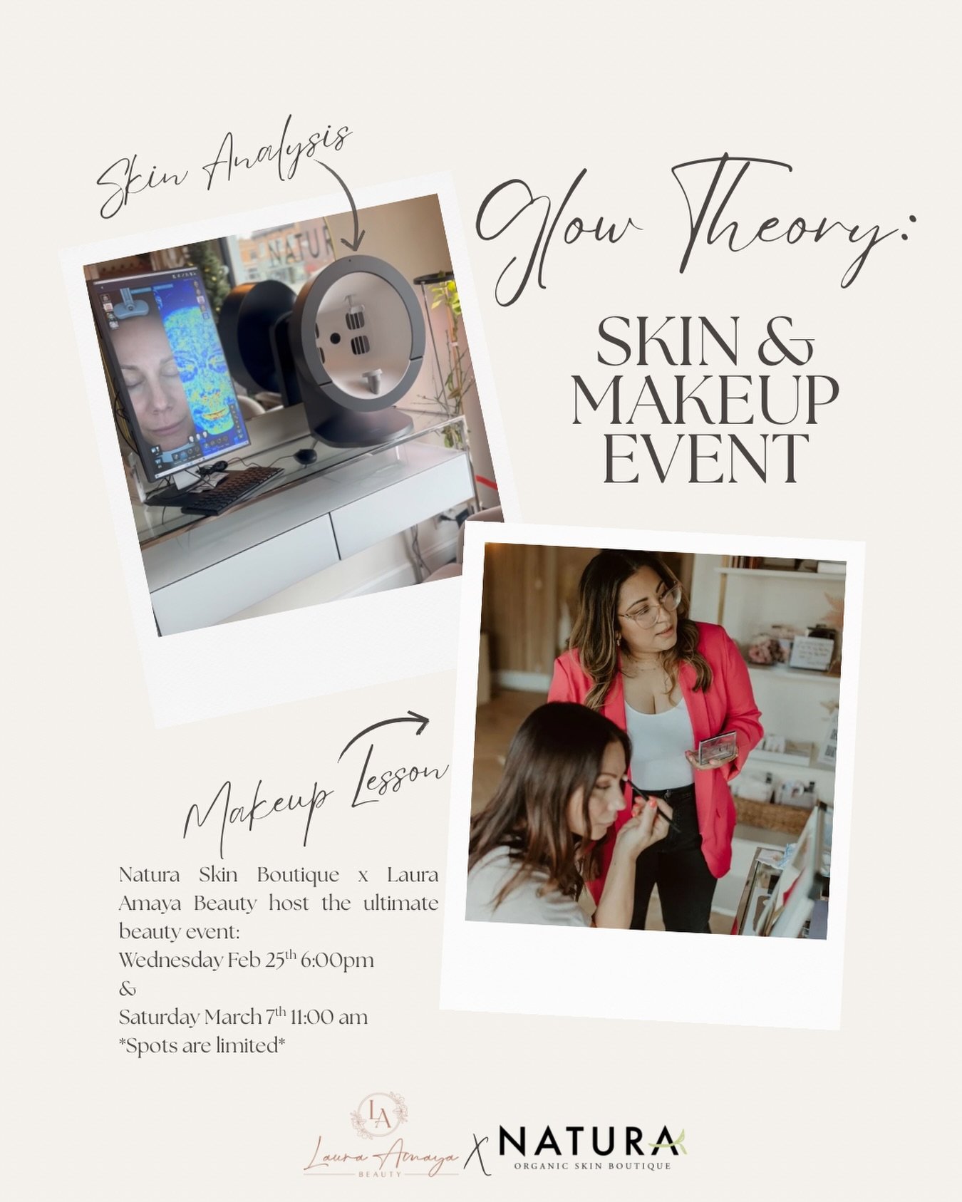 Glow Theory: Skin + Makeup Event ✨
Where skin science meets effortless beauty.

Join us for an intimate, hands-on experience featuring an AI-powered skin analysis followed by a fresh-faced, everyday makeup lesson using your own products&mdash;so your