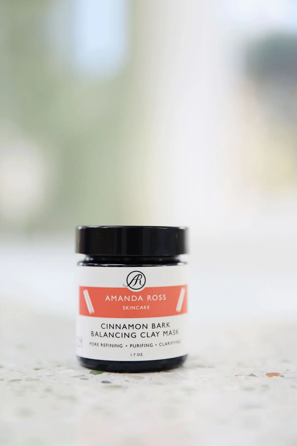Photo of 1.7 oz glass jar of Amanda Ross Skincare Cinnamon Bark Balancing Clay Mask Amanda Ross Skin Care is organic, natural, family owned, and made with love.