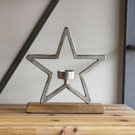 Aluminium Star T-Light Holder, 25cm