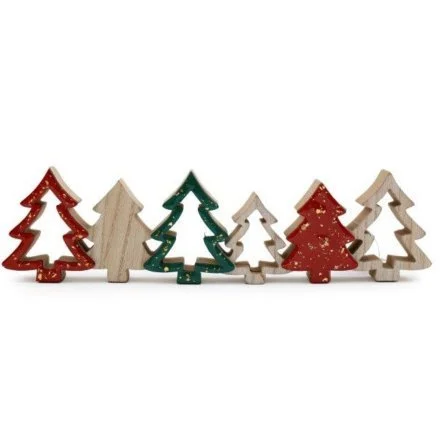 30cm Xmas Trees In A Row Deco
