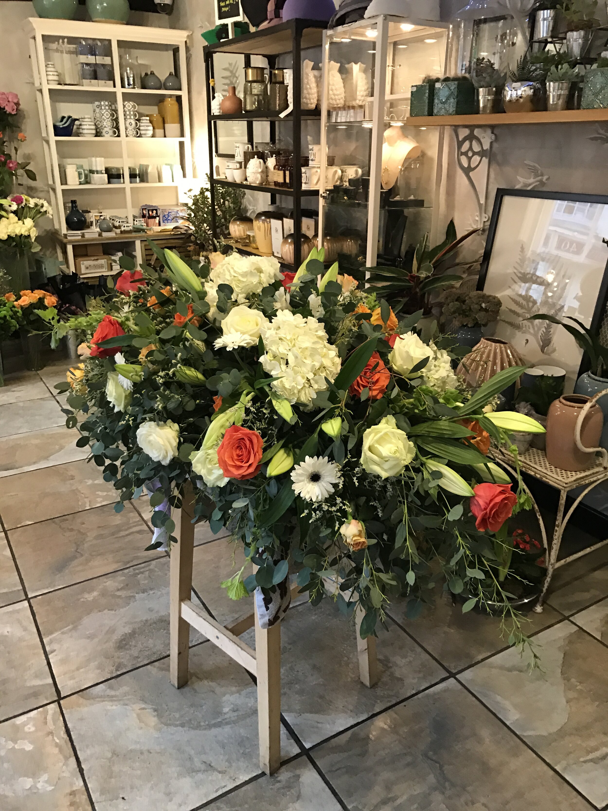  Orange, Cream &amp; Green Coffin Spray 