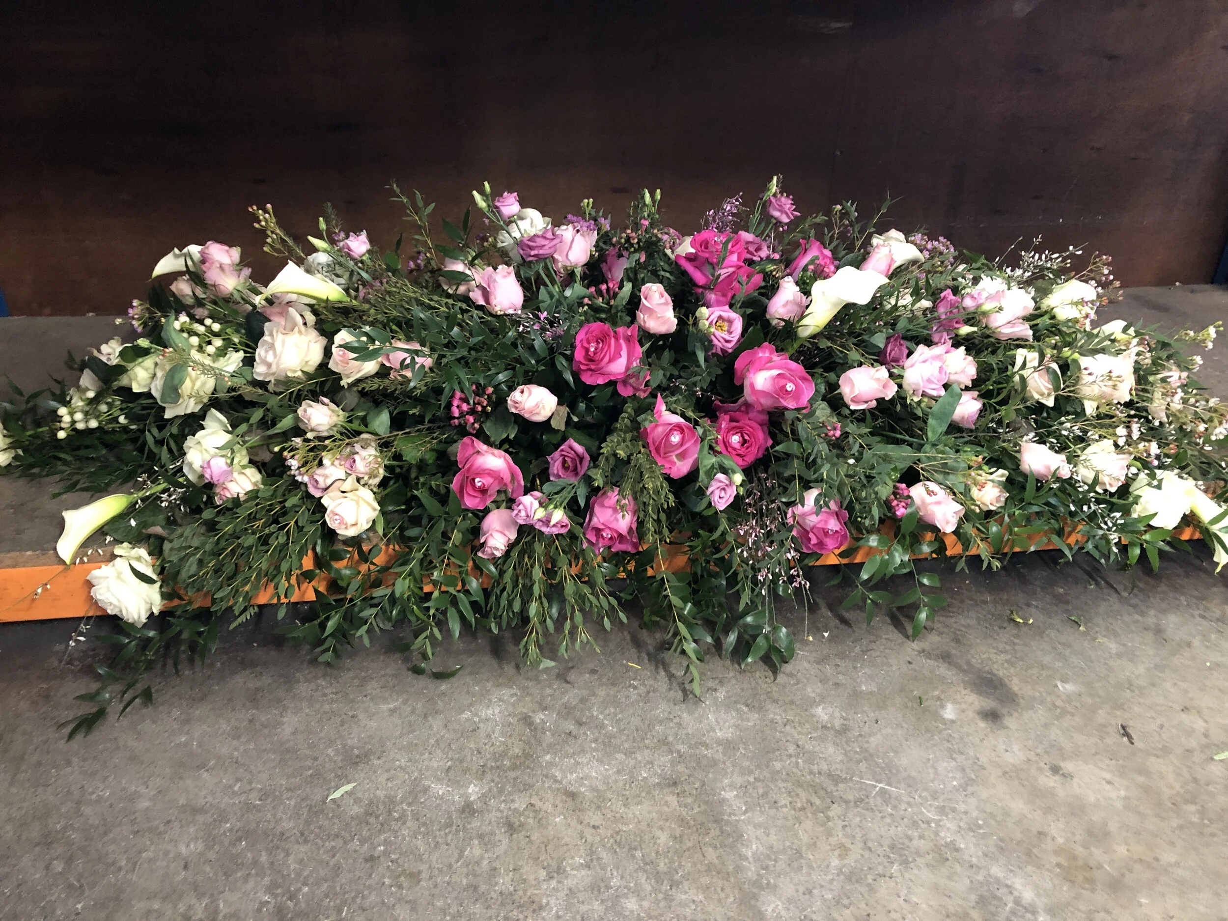  ‘All the Pinks’ Large Rose Coffin Spray 
