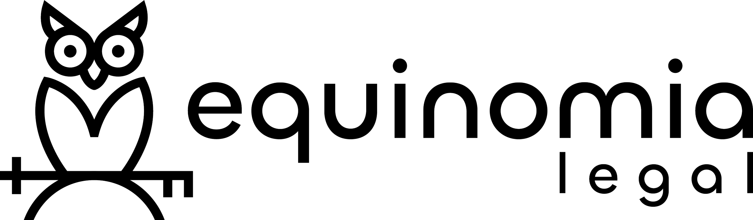 Logo for Equinomia Legal featuring a stylized owl perched on a skeleton key.