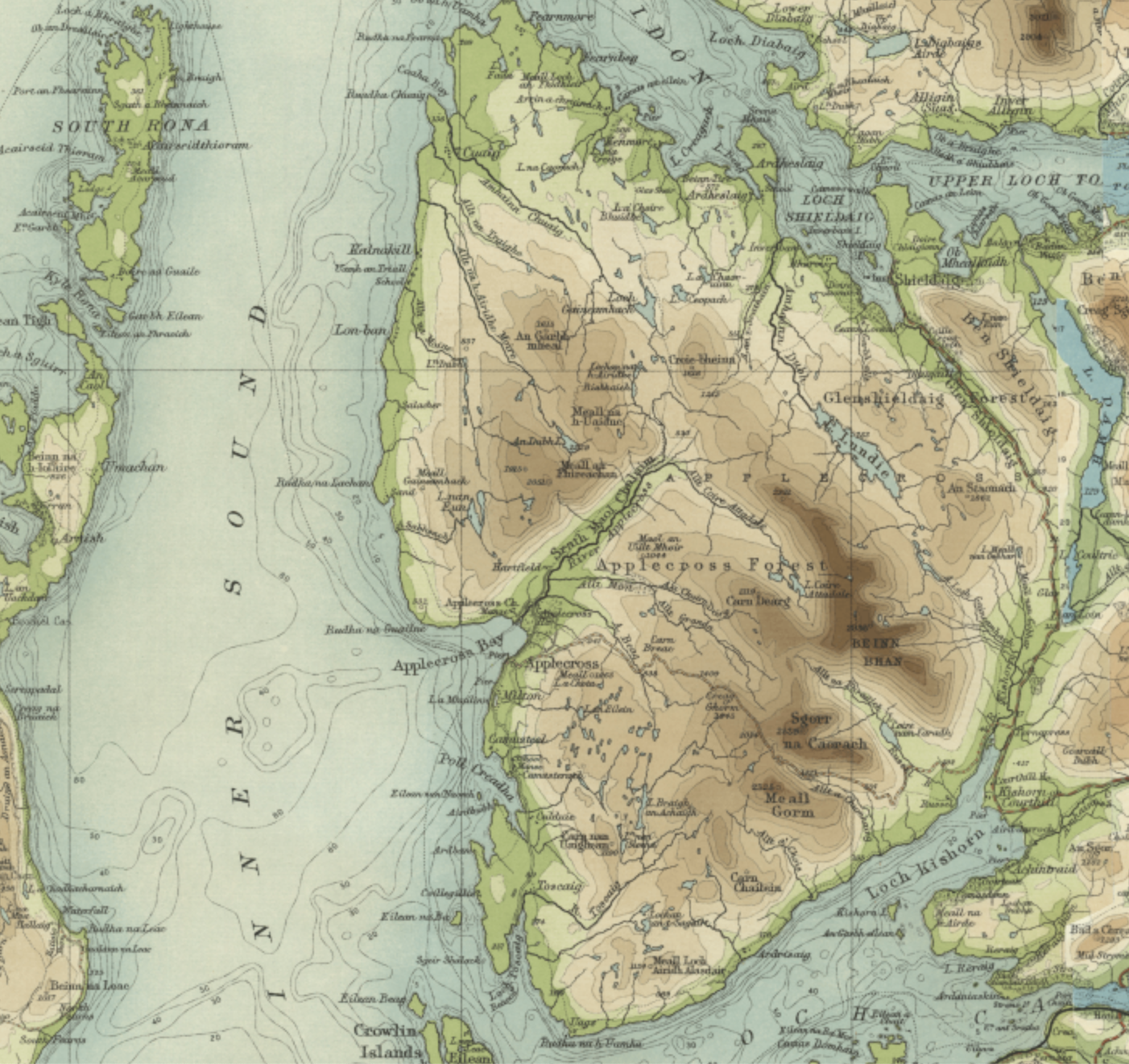 Applecross Peninsula - Bartholomew. Half inch, 1887-1907