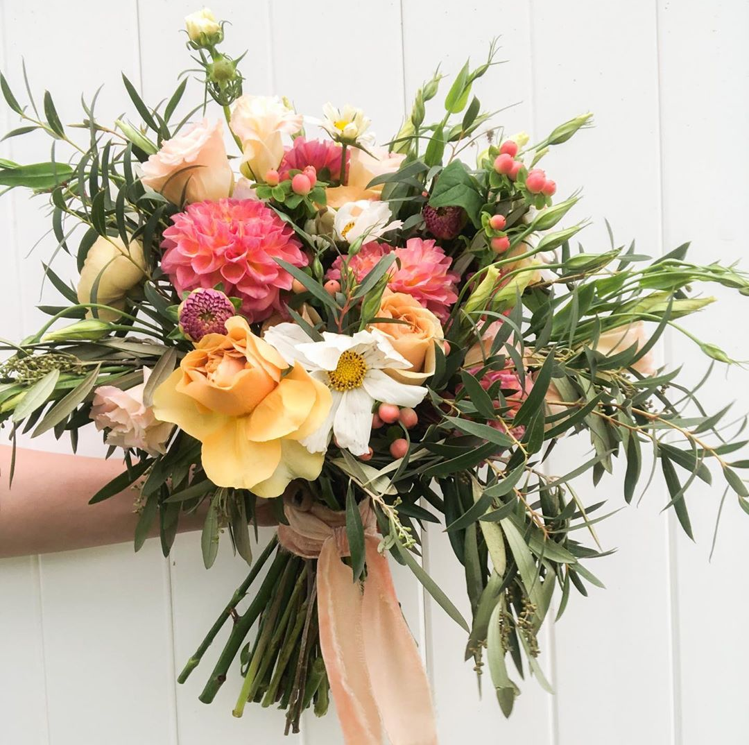  Cache Valley, Utah’s Sweet Afton Floral custom designs deep pink, yellow, and white wedding bouquet for this spring time wedding. deep pink and burnt yellow wedding bouquet, bouquet inspo, professional event floral designer in cache valley utah #Wed
