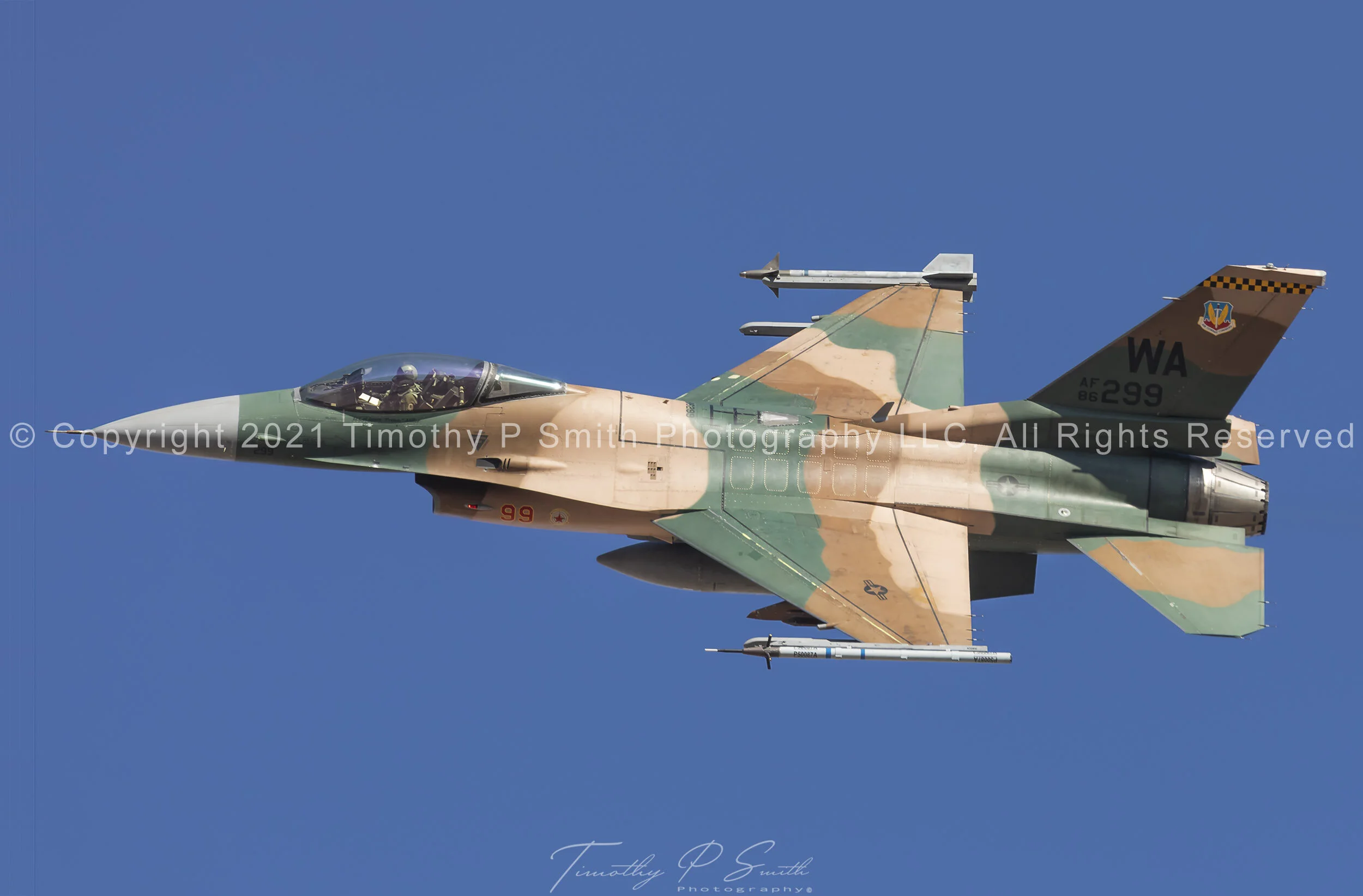 F-16C “Lizard” of the 64th Aggressor Squadron departing Nellis AFB in Russian-inspired camouflage for a training sortie