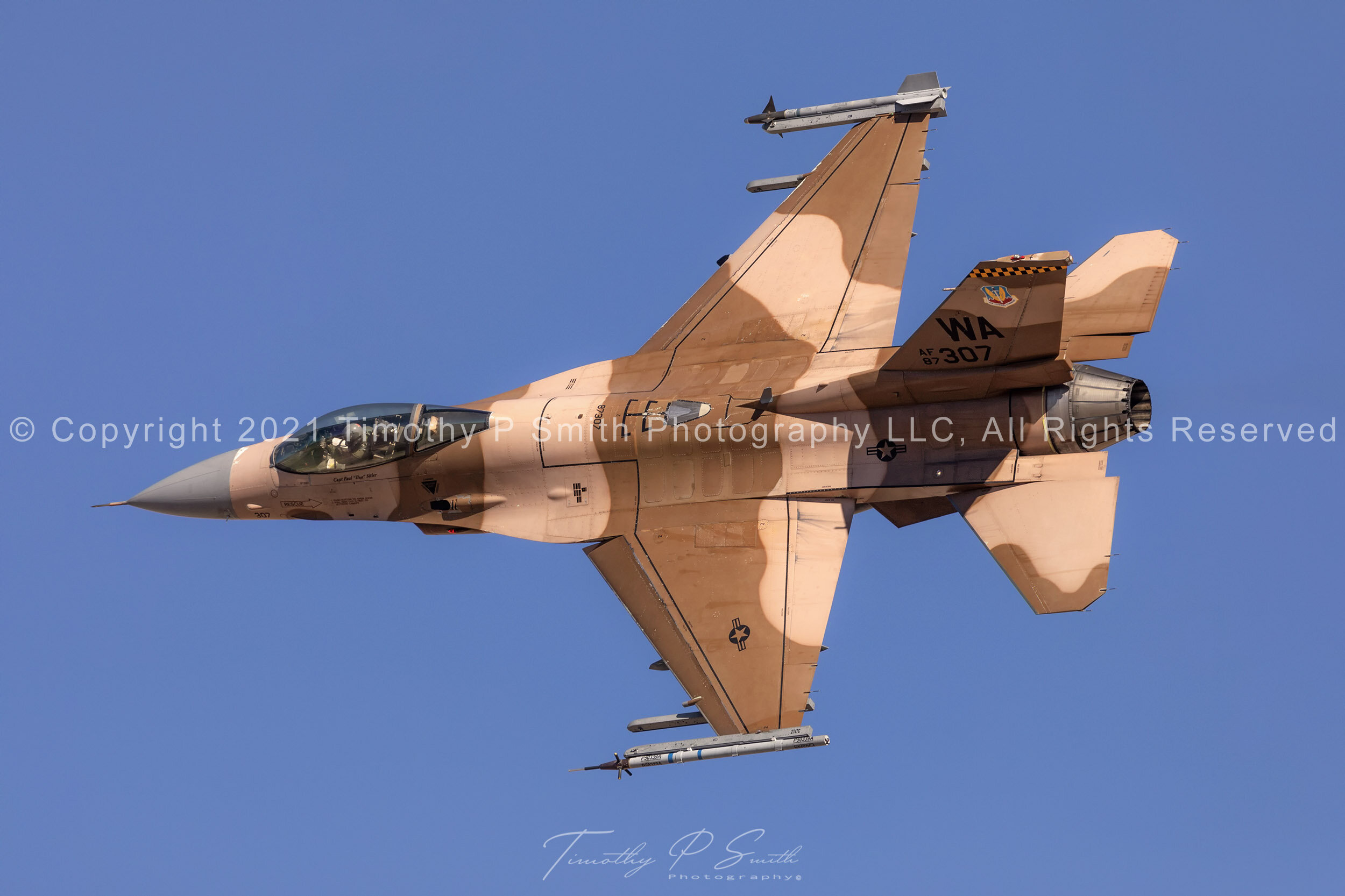 F-16C “Desert” of the 64th Aggressor Squadron in flex departure during Red Flag 20-1, painted in Su-30MKI-inspired camouflage