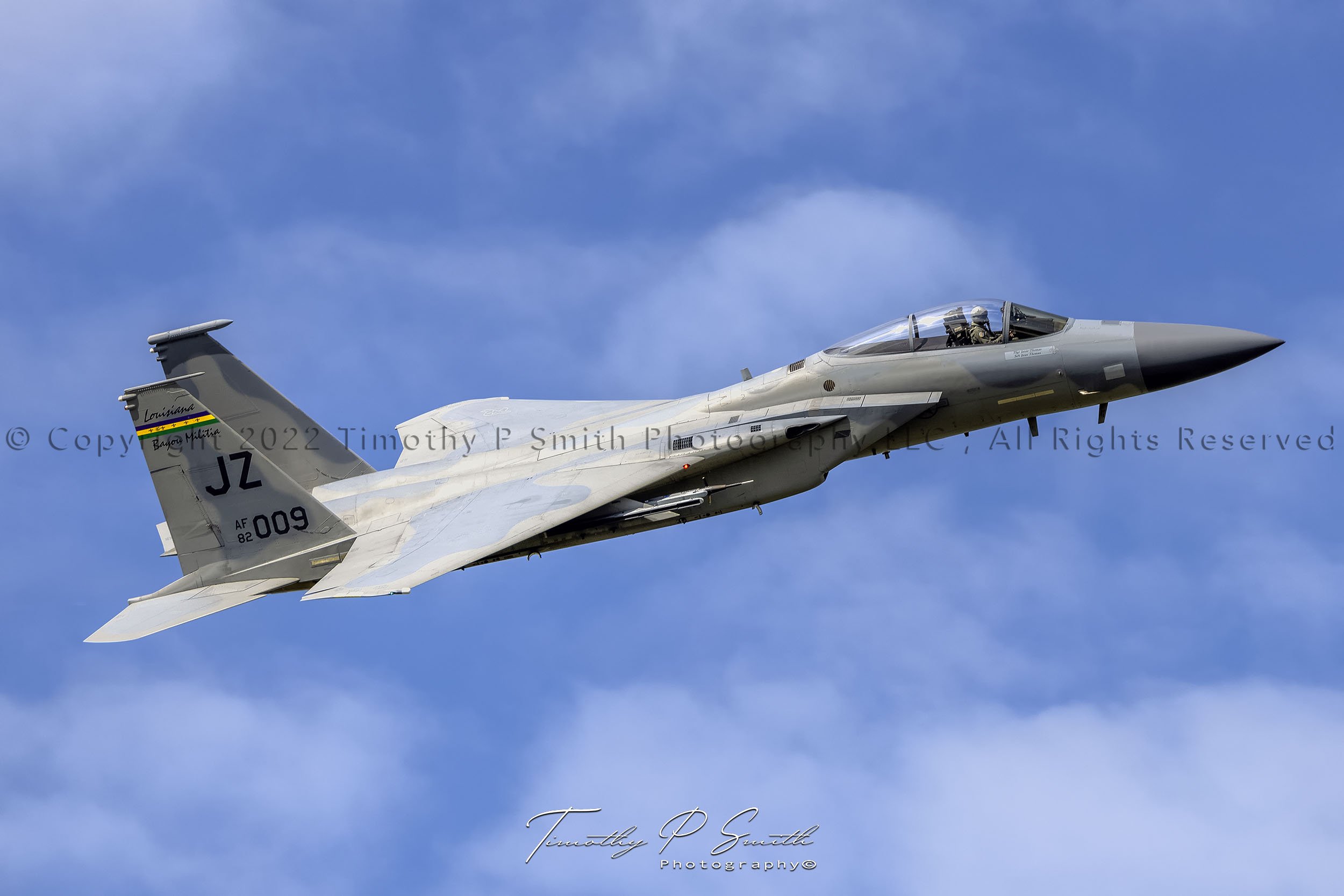 F-15C Eagle 82-009 “Jazz Flight” departing Ellington – Louisiana Air National Guard Bayou Militia print by Timothy Paul Smith