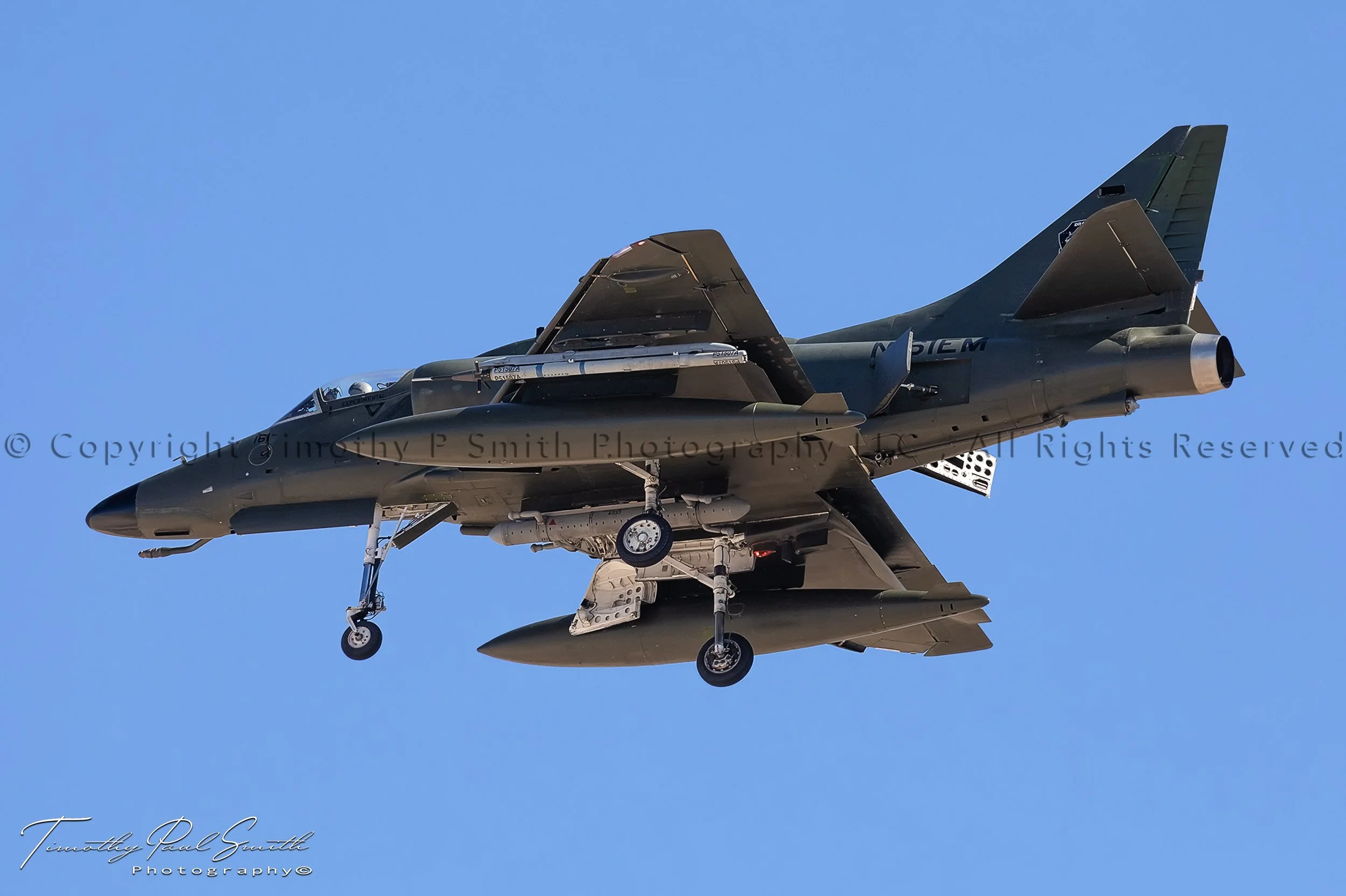Draken Douglas A-4N Skyhawk light attack aircraft landing at Nellis Air Force Base Red Flag