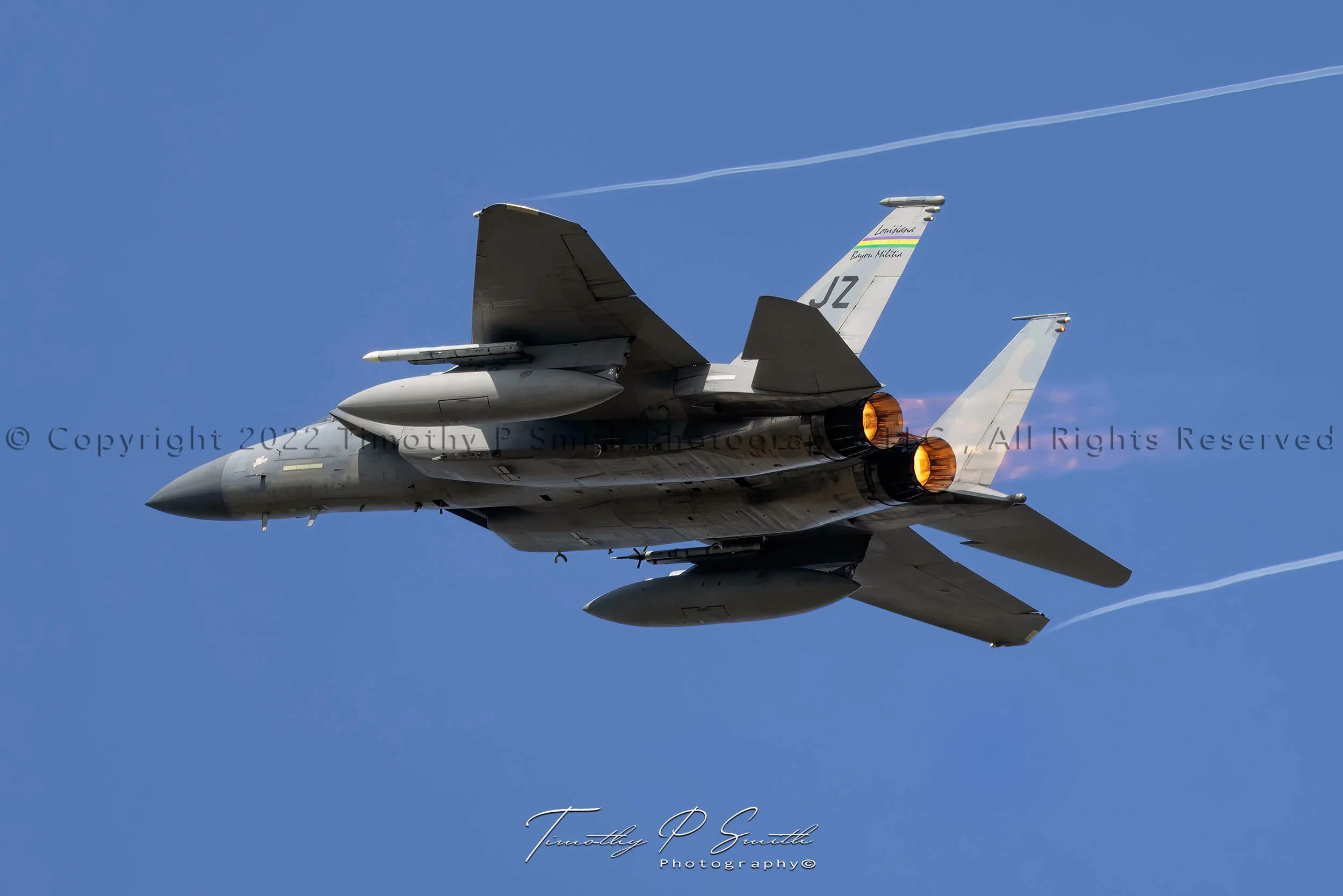 F-15C Eagle 83-012 Good Vibrations nose art vapor trail print by Timothy Paul Smith