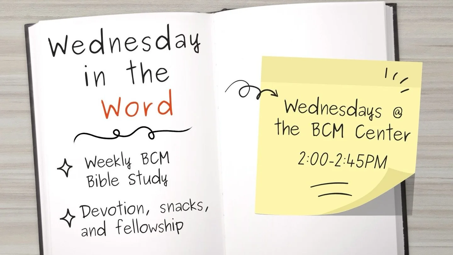 WEDNESDAY IN THE WORD
-
Our bible study Wednesday In The Word starts back THIS Wednesday!! it will be every wednesday from 2:00-2:45! there will be snacks, fellowship, and most importantly time in the word⭐️⭐️⭐️⭐️