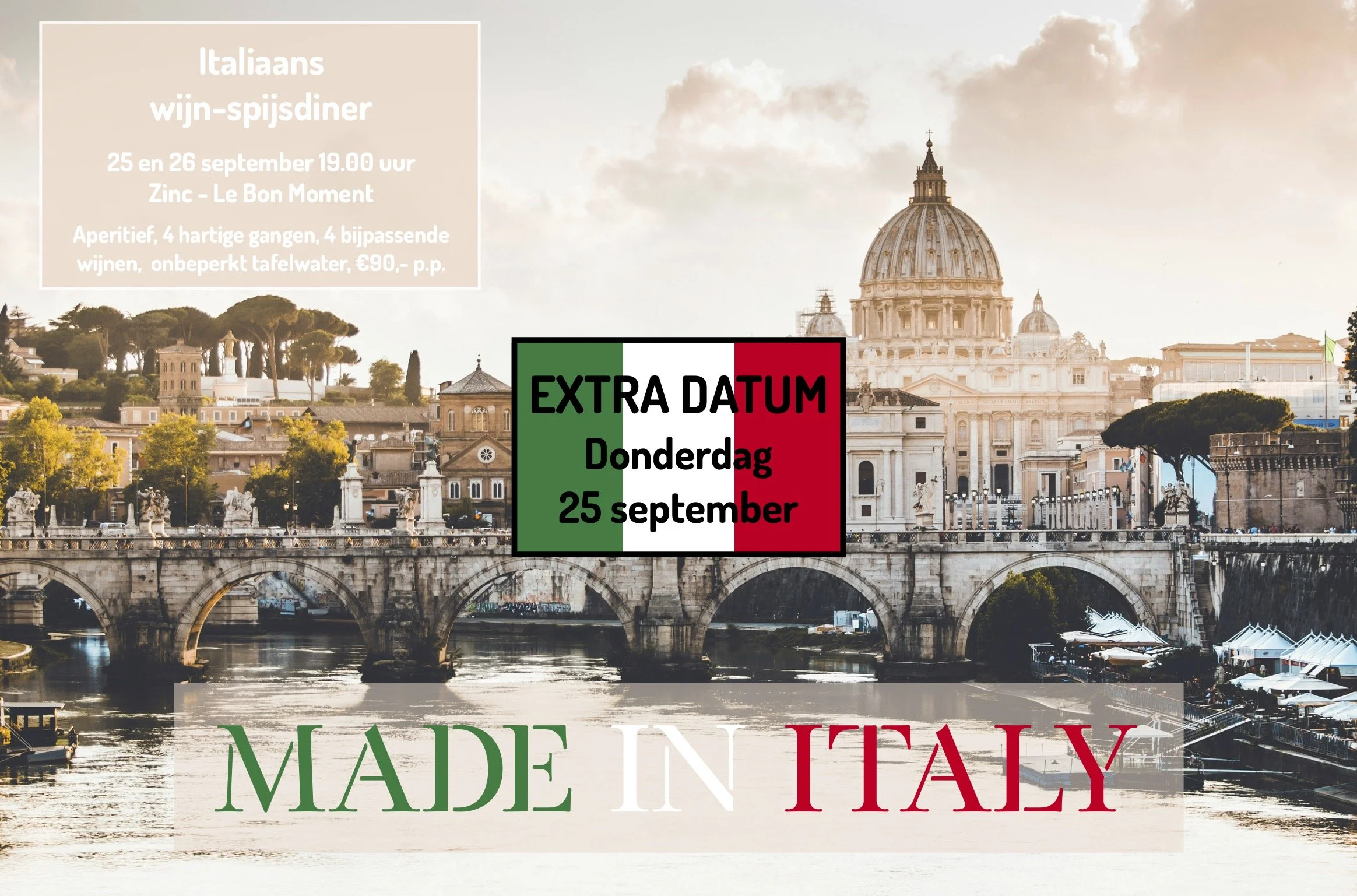 Italiaans wijn-spijsdiner Made in Italy