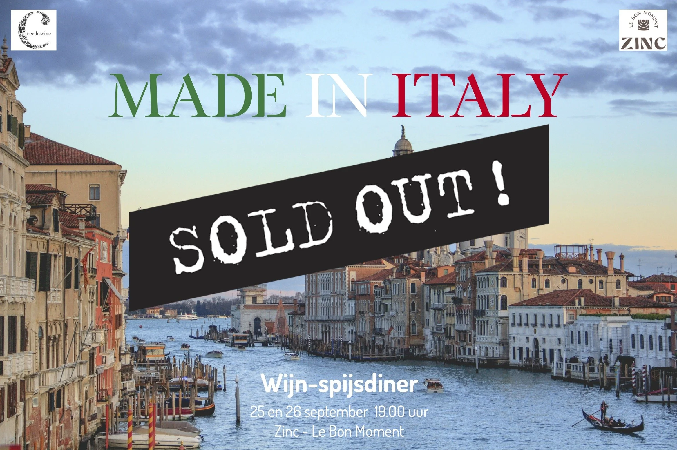 UITVERKOCHT! Italiaans wijn-spijsdiner Made in Italy