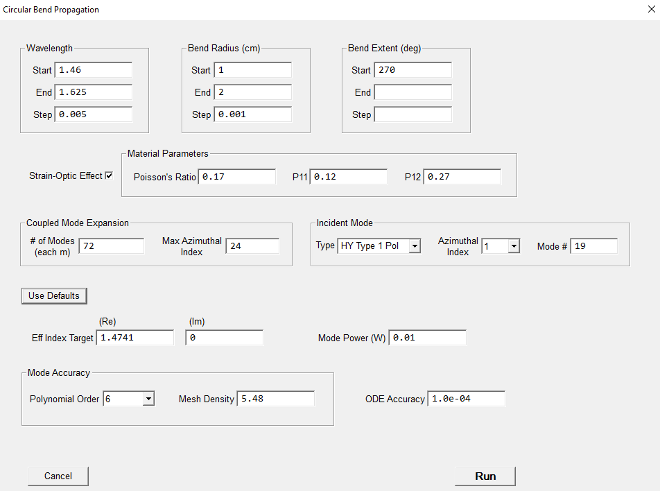 Dialog for control of circular bend propagation