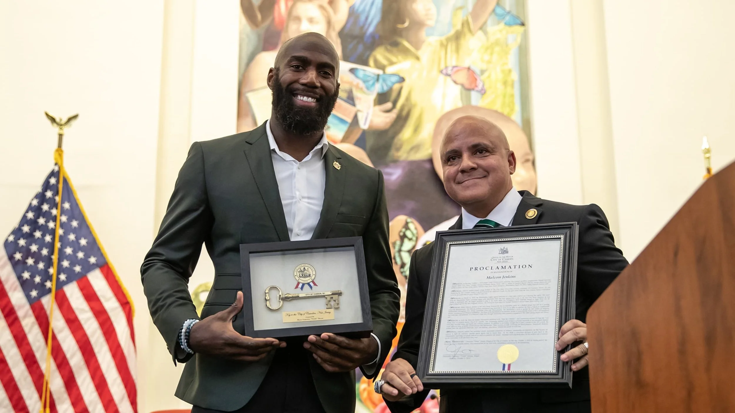 Camden awards Super Bowl Champion Malcolm Jenkins with the Key to The City