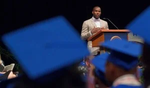 New Orleans Saints safety Malcolm Jenkins gives some words of wisdom to Marshall’s graduates