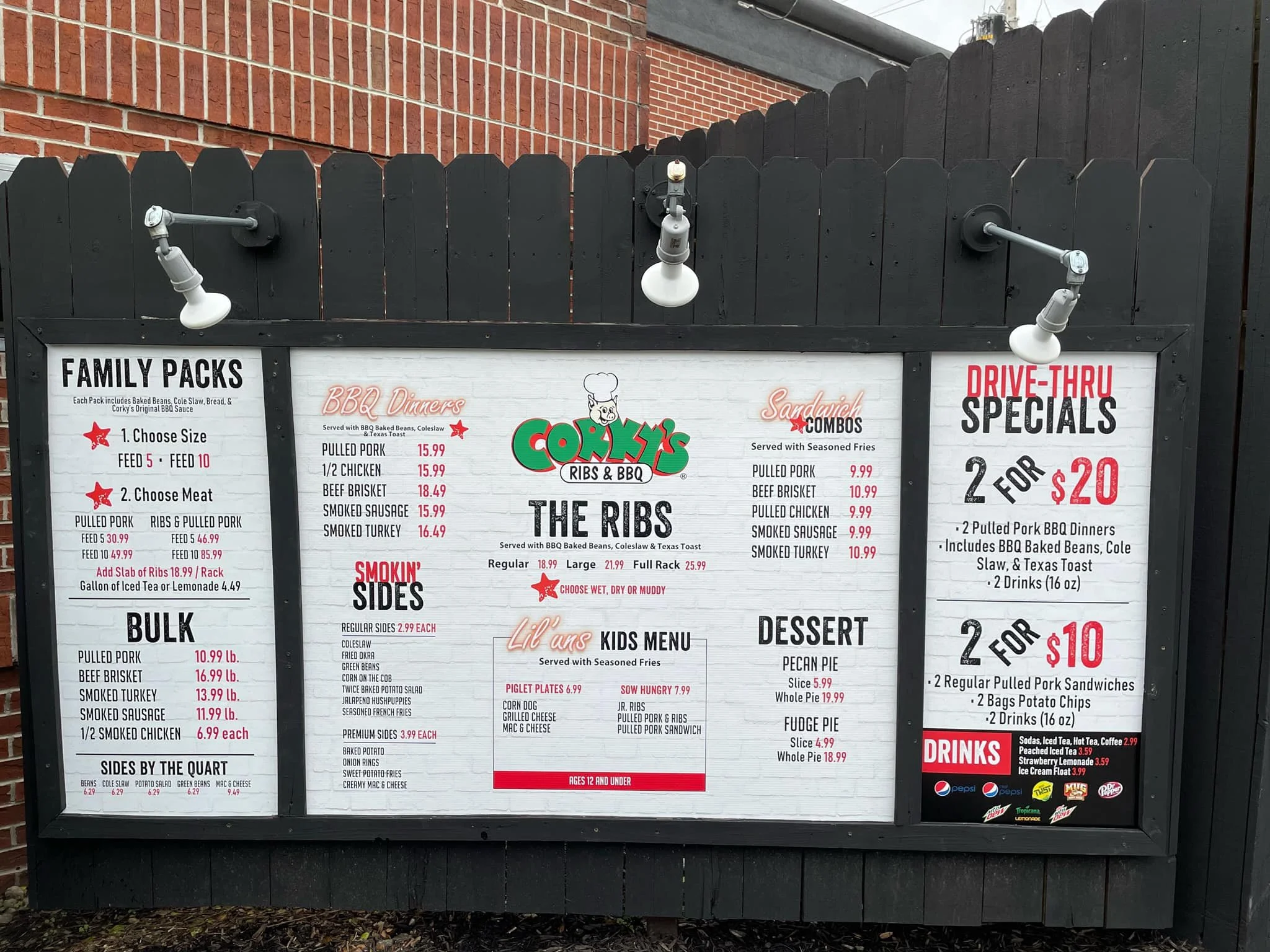 Corky's Menu Signs