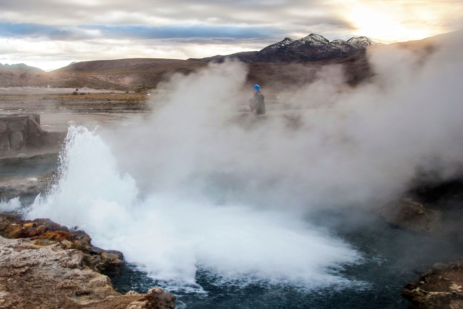 Water and Vapour eruptions from the geysire at El Tatio.