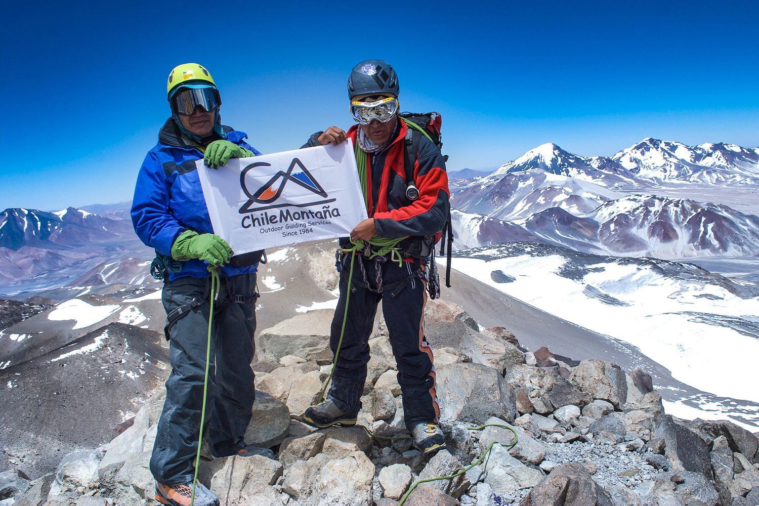 On top of the Ojos del Salado, the highest volcano on earth and the highest mountain in Chile . Chile Montaña Expedition 2017.