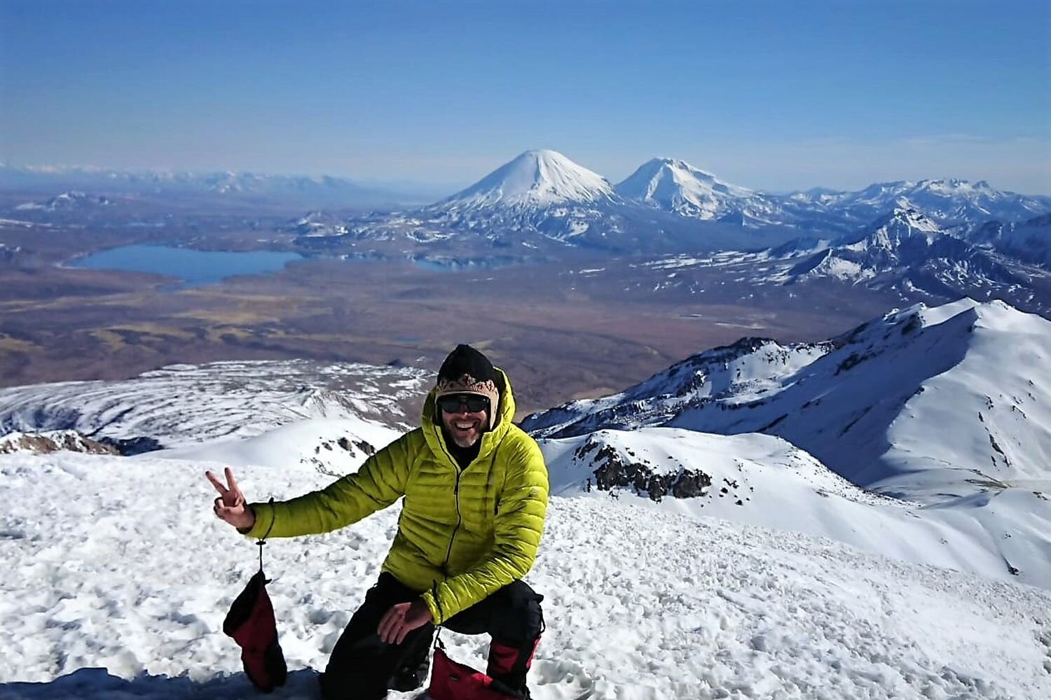  Acotango climb, with the Parinacota and Pomerape volcanos in the background  