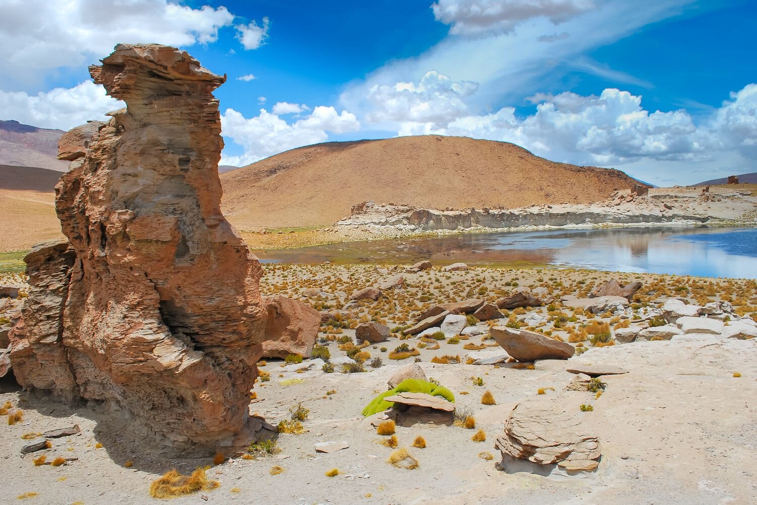  Andean landscape, with ignimbrita rocks and lagoons  