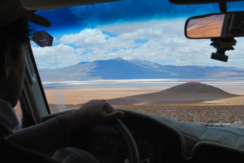  A view of the landscape while crosing southern Bolivia in four wheel drive vehicle 