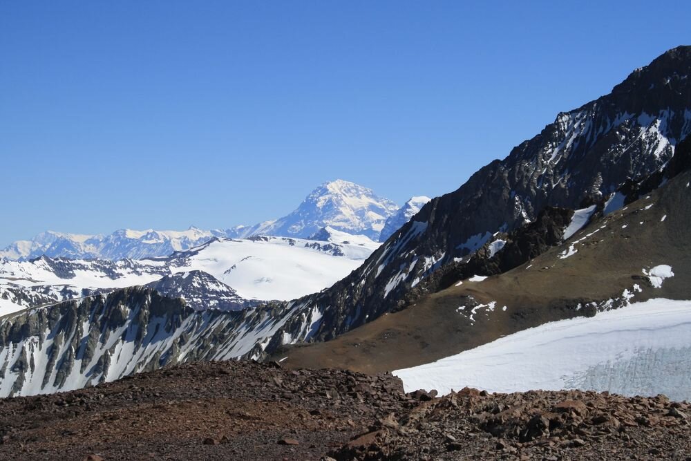  Mount Aconcagua view from Cerro Leonera, Andes range. Chile. 